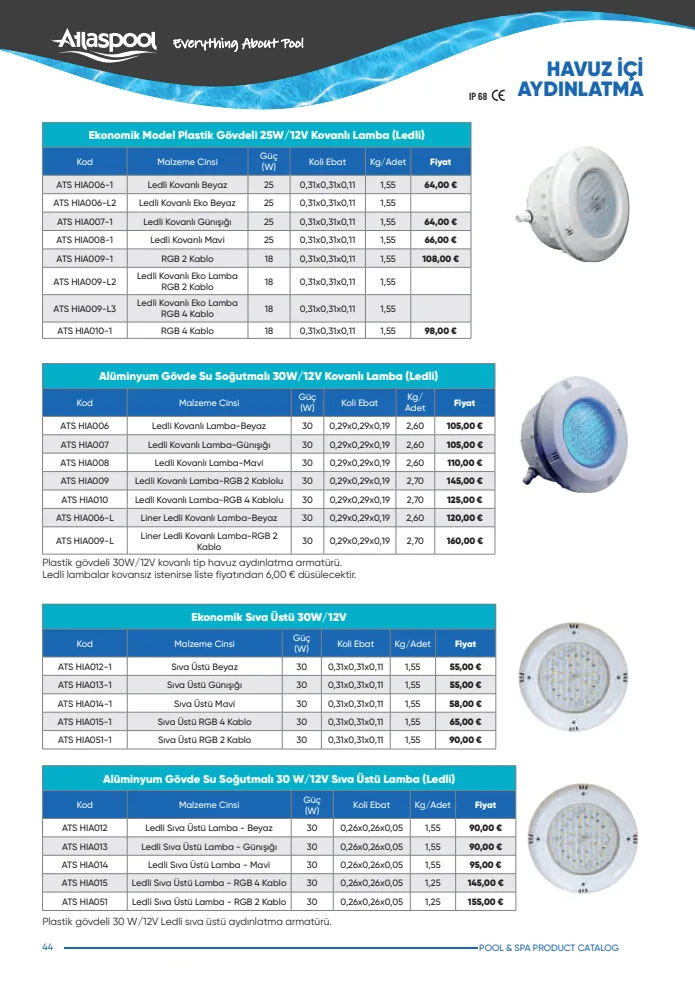 Havuz İçi Aydınlatma Atlaspool katalog görseli