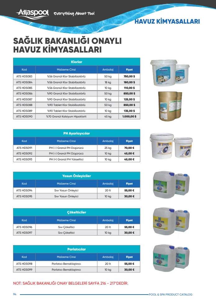 Havuz Kimyasalları Atlaspool katalog görseli