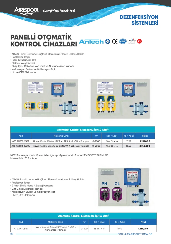Havuz Kontrol Sistemi 2E 2 x LARA A 10L/5Bar Pompalı (ATS ANT02-750E), Atlaspool Dezenfeksiyon Sistemleri kataloğu sayfa 84