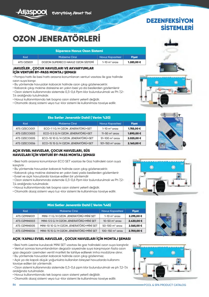 ECO-1 1 G/H Ozon Jeneratörü + Set (ATS OZECO001), Atlaspool Dezenfeksiyon Sistemleri kataloğu sayfa 86