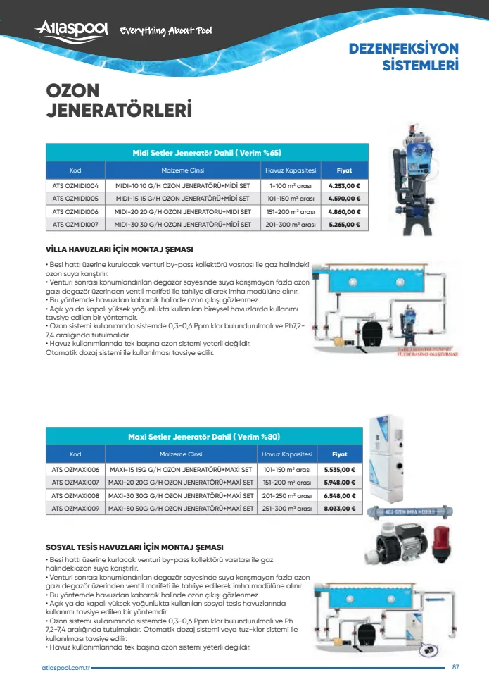 MIDI-20 20 G/H Ozon Jeneratörü + Midi Set (ATS OZMIDI006), Atlaspool Dezenfeksiyon Sistemleri kataloğu sayfa 87