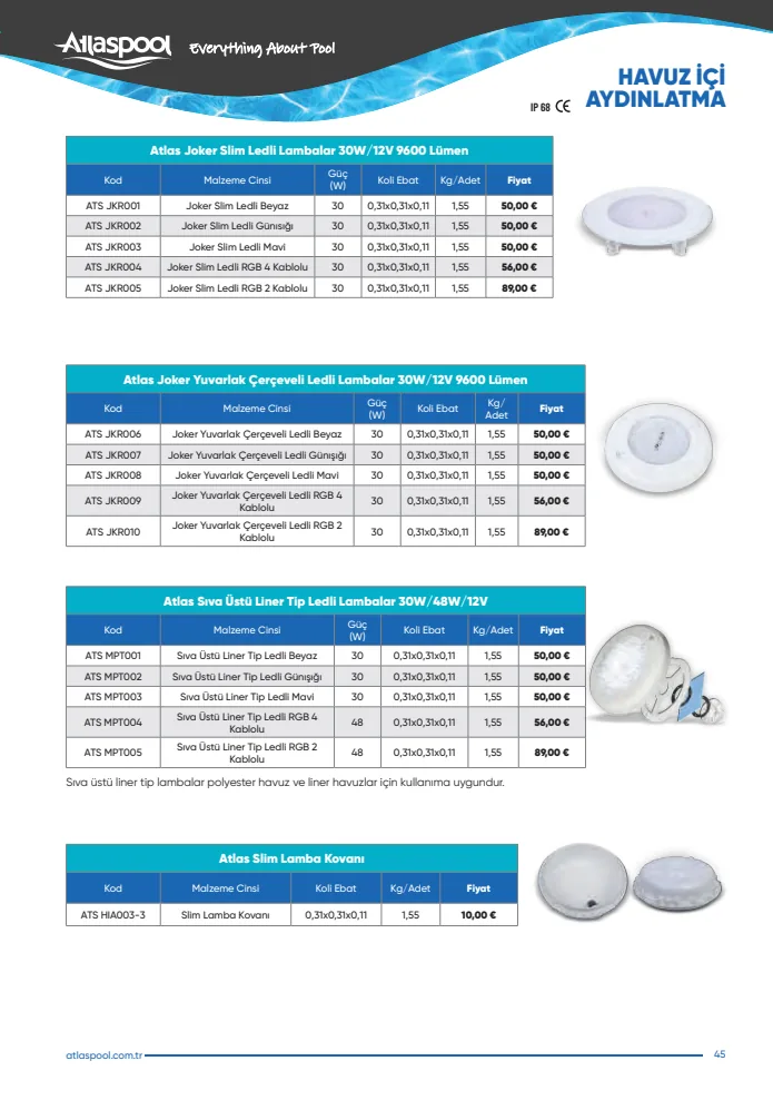 Joker Slim Ledli Beyaz (ATS JKR001), Atlaspool Havuz İçi Aydınlatma kataloğu sayfa 45